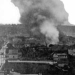 This photo was taken from the roof of a building at Pike Street and Second Avenue in mid-afternoon on June 6, 1889, about 45 minutes after the fire started. By nightfall, most of Seattle's business district had been destroyed. (MOHAI)