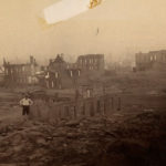 Spokane’s great fire struck on Sunday, August 4, 1889.  This view is from Front Street looking south. (Northwest Museum of Arts & Culture)