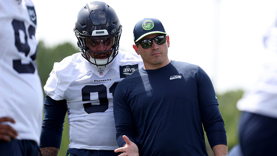 Seattle Seahawks Mike Macdonald 2024 rookie minicamp...